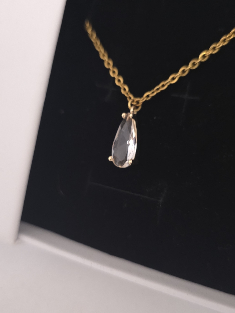 Gold Teardrop Crystal Pendant Necklace - Clear